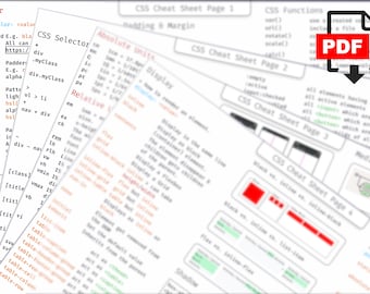 CSS Cheat Sheet Printable | Quick Reference Guide for Web Developers | Essential CSS Syntax, Properties & Selectors | Instant Download