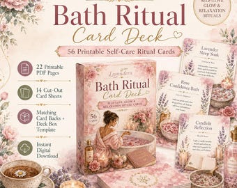 56 tarjetas para rituales de baño de autocuidado, mazo imprimible en PDF (descarga digital)