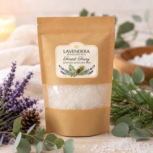 Mezcla de sales de baño aromáticas Forest Fairy, pino, lavanda y eucalipto, mezcla de aceites esenciales,