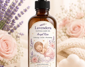 Óleo para Bebê Botânico Natural Angel Kiss, Amêndoa, Rosa e Lavanda, Nutritivo e Suave para a Pele