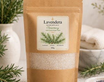 Sales de baño de romero, sales de Epsom naturales para aromaterapia, baño relajante hecho a mano en el Reino Unido.