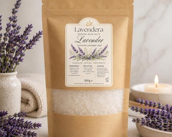 Sales de baño naturales de lavanda: Aromaterapia con sales de Epsom y agua de mar.