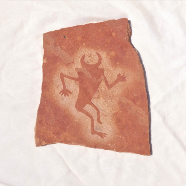 American Southwest Native Sandstone Slab Petroglyph Reproduction “dancing devil” figure