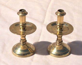 Pair of Small Virginia Metalcrafters Brass Candle Stick Holders Vintage Metal Gold Stamped USA