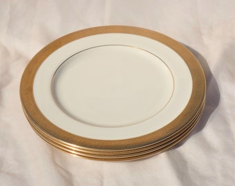 Lenox Westchester Dinner Plate Gold Rim Backstamp Bone China Vintage MCM Mid Century Set of 4 Made in USA Porcelain Ceramic Gilded