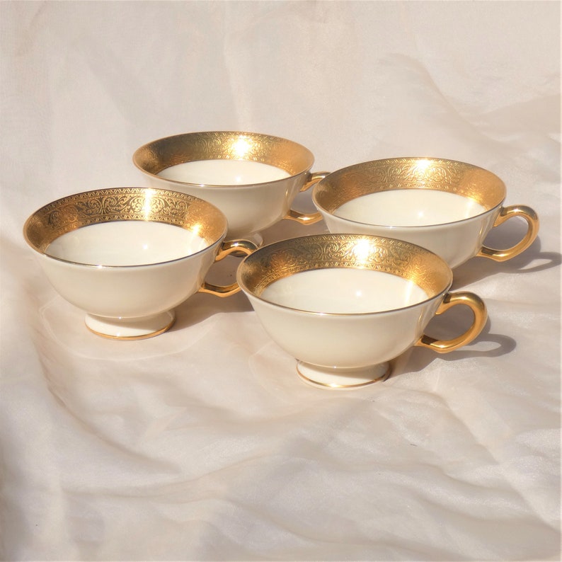 Lenox Westchester Tea Cups Gold Backstamp Bone China Vintage MCM Mid Century Set of 4 Made in USA image 1