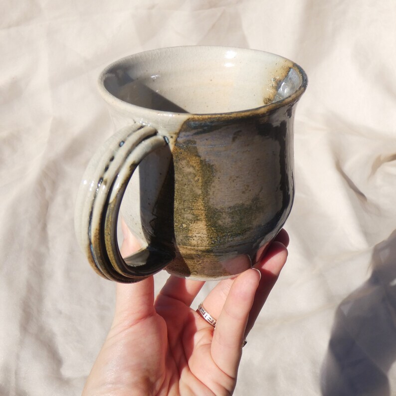 Glazed Gray and White Ceramic Mug Studio Pottery Handmade Signed Coffee Tea Cottage Neutral Farmhouse Gingerbread Girl image 10