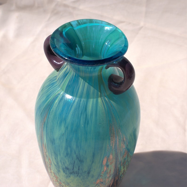 Vintage Dale Tiffany Milano Favrile Aventurine Amphora Blown Glass Vase
