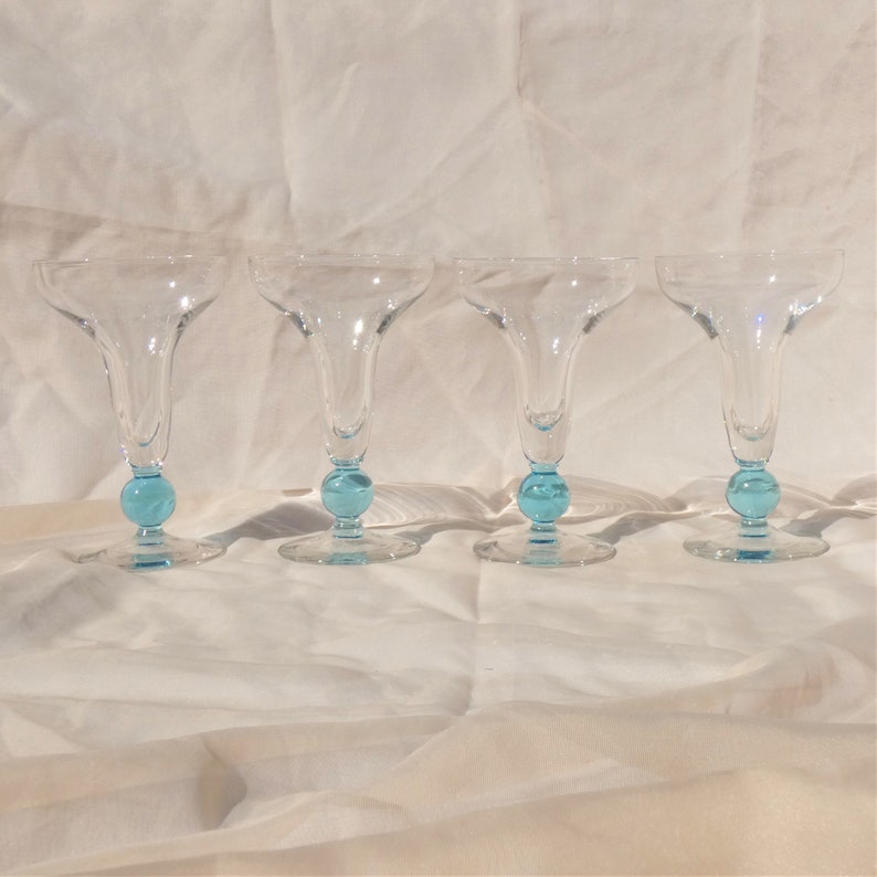 Margarita or Martini Bryce Apollo Cerulean Blue Glasses Crystal Set of 4 Mid Century Modern Glassware Vintage MCM image 2