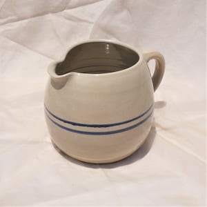 Blue Stripe Ceramic Stoneware Crock Jug Large Vintage Cottage Farmhouse Gingerbread Girl