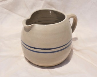 Blue Stripe Ceramic Stoneware Crock Jug Large Vintage Cottage Farmhouse Gingerbread Girl