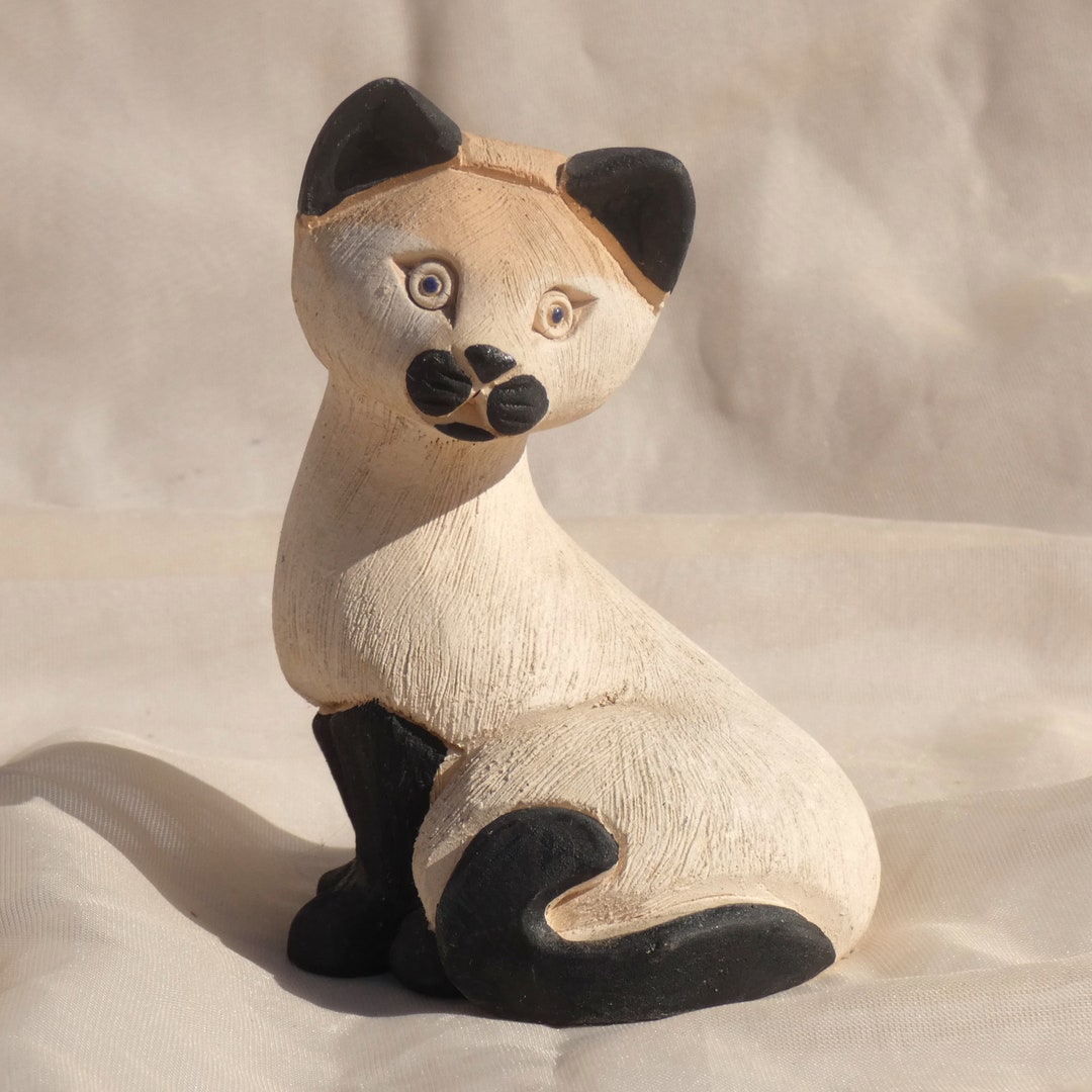 Handmade Clay Cat Figurine Signed Rinconada Artesania Siamese Etsy