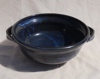 11.5" Large Dark Blue Ceramic Fruit Bowl Handmade Vintage Signed Studio Pottery Serving Salad Kitchen Cottage Farmhouse