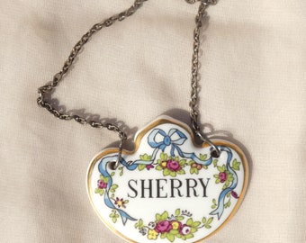 Sherry Staffordshire Bone China Liquor Decanter Tag - Vintage Ceramic Porcelain England