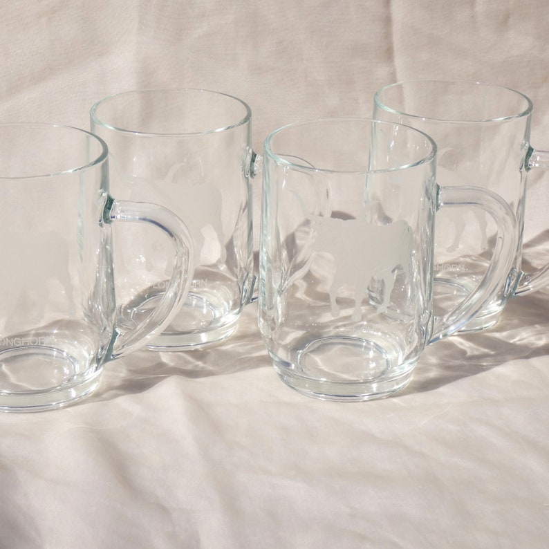 Luminarc France Longhorn Stein Glass Mugs Set of 4 Etched Frosted Vintage UT Austin Texas Cattle Americana Cowboy Ranch Farmhouse image 3