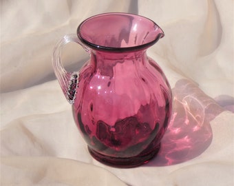 Cranberry Glass Small Pitcher Handmade Blown Pink Jug Vintage