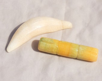 Dyed Alabaster Stone Fruit Banana and Bamboo Carved Handmade Vintage Italy Italian Marble MCM Mid-Century