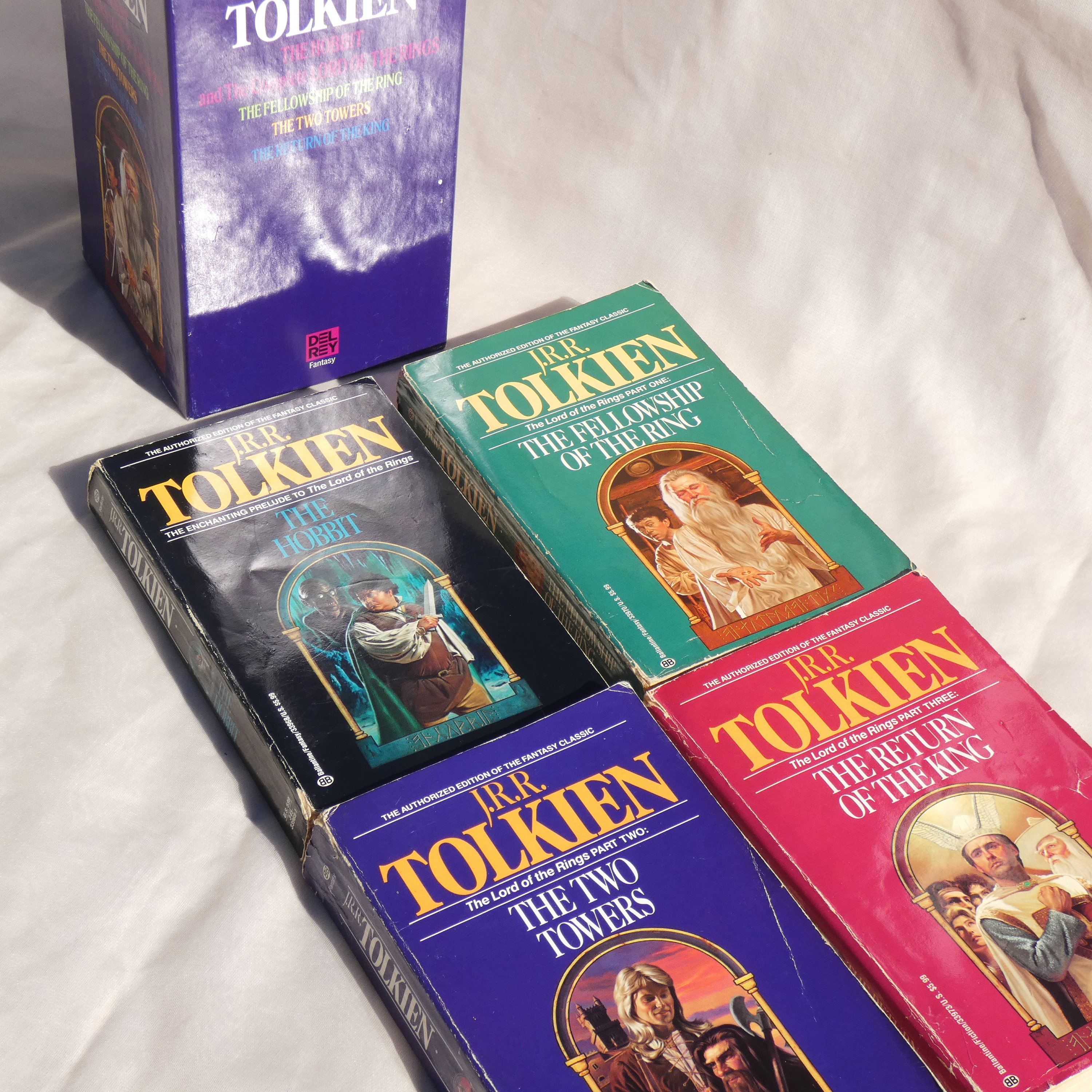 1980s Lord of the Rings Book Box Set, J. R. R. Tolkien, the Hobbit, the Fellowship, the Two