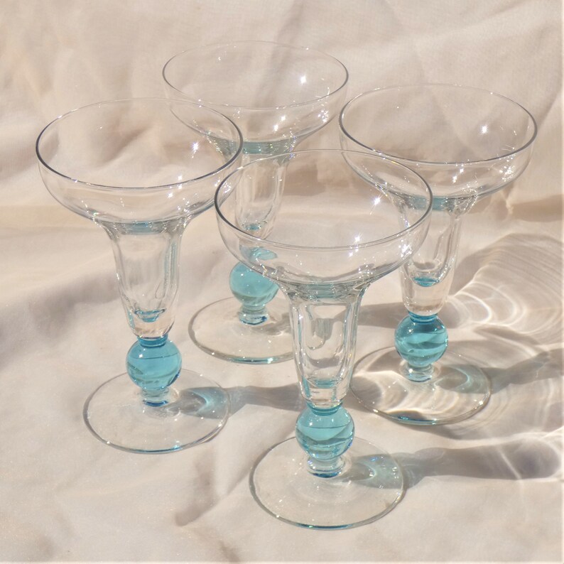 Margarita or Martini Bryce Apollo Cerulean Blue Glasses Crystal Set of 4 Mid Century Modern Glassware Vintage MCM image 3