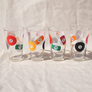 Luminarc Pool Billiards Pub Glasses 16 oz Vintage Set of 4 Beer Pint Glassware Clear Multicolor Man Cave Game Room France image 2