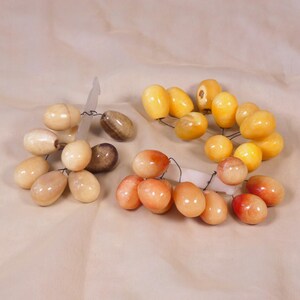 Yellow, Pink, & Purple Grapes Dyed Alabaster Stone Fruit Vintage Carved Marble Handmade MCM Mid Century Modern Decor Grape Vine Bunch R.SB2