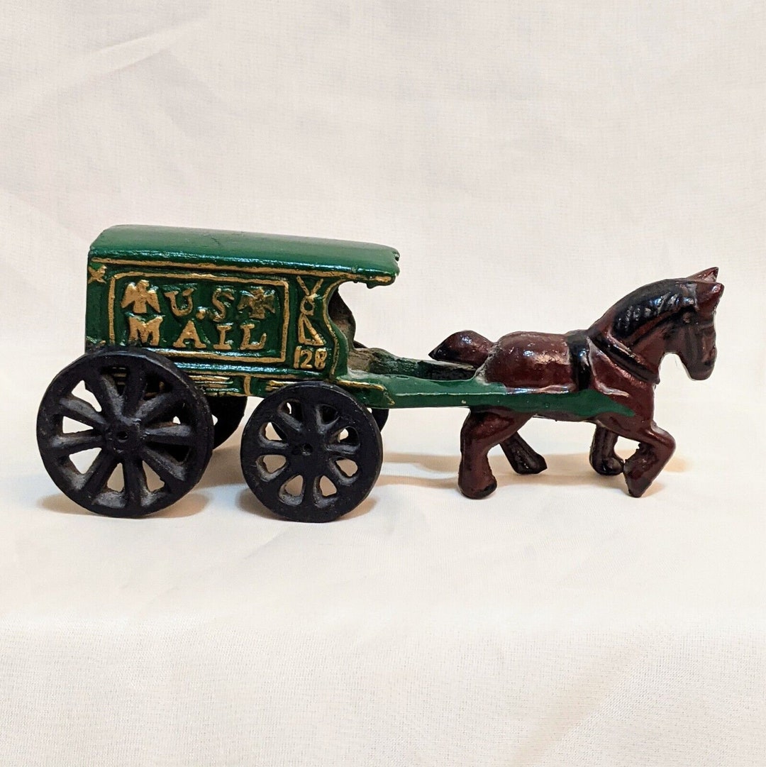 Cast Iron US Mail Horse Pony Express and Buggy Wagon Toy Carriage