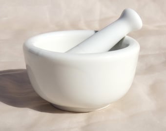 Mini 2.75" White Porcelain Mortar and Pestle Vintage Ceramic Altar Kitchen Apothecary