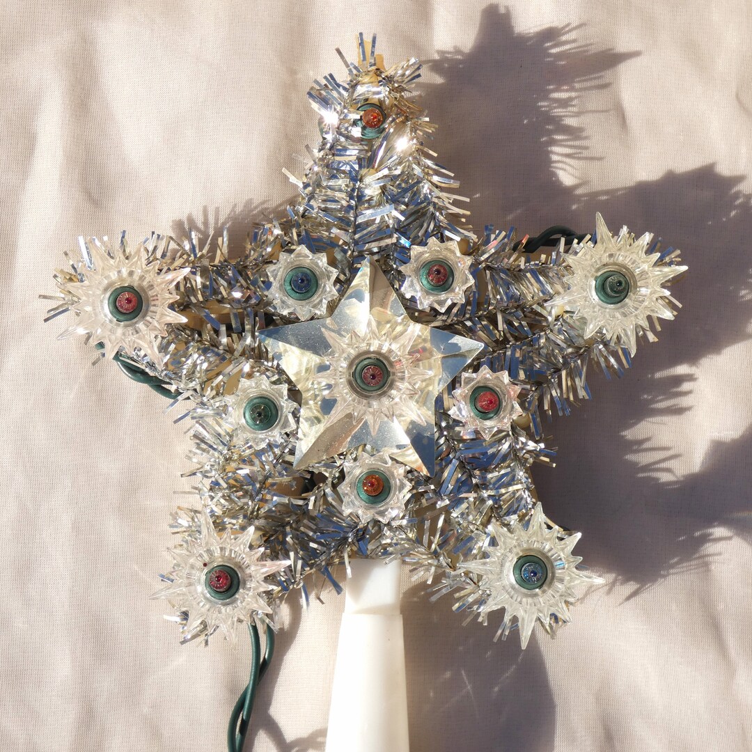 Multicolor Light Silver Plastic and Tinsel Star Christmas Tree Topper