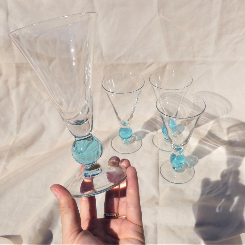 Water Goblets Bryce Apollo Cerulean Blue Glasses Crystal Set of 4 Mid Century Modern Glassware Vintage MCM image 6