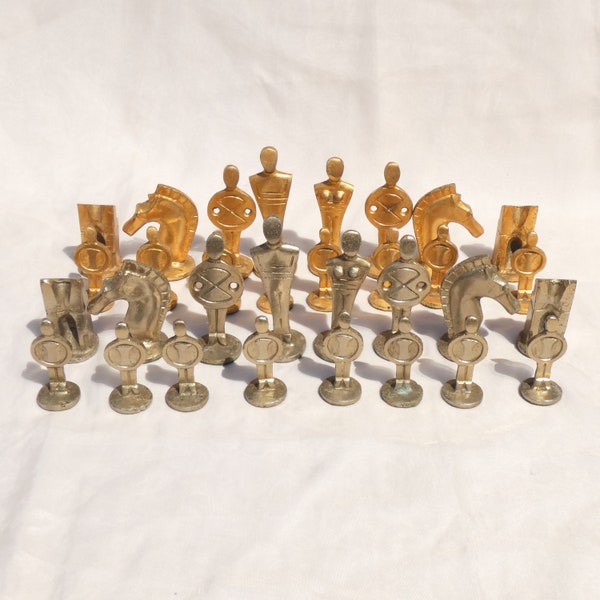 Handgemachtes Kykladen Kykladen Schach Set KOMPLETT Vintage Silber Kupfer Messing Stücke Einzigartige Seltene Art Deco MCM Mid-Century