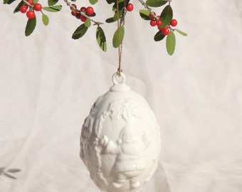 Ornement de Noël en porcelaine blanche Lenox 1995, oeuf de père Noël en relief, décor d'arbre classique, neutre