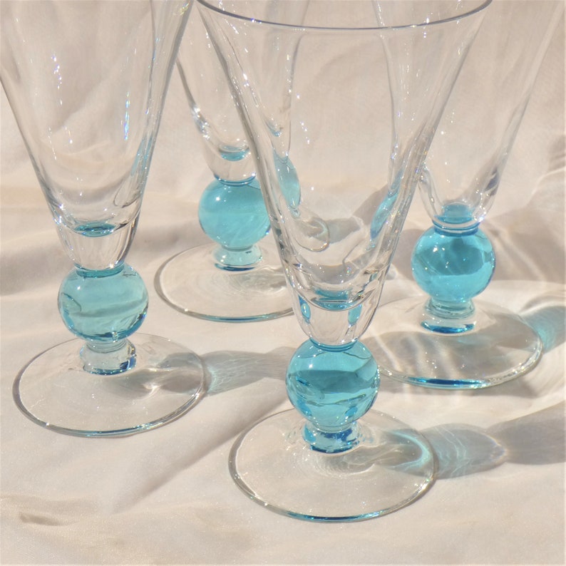 Water Goblets Bryce Apollo Cerulean Blue Glasses Crystal Set of 4 Mid Century Modern Glassware Vintage MCM image 5
