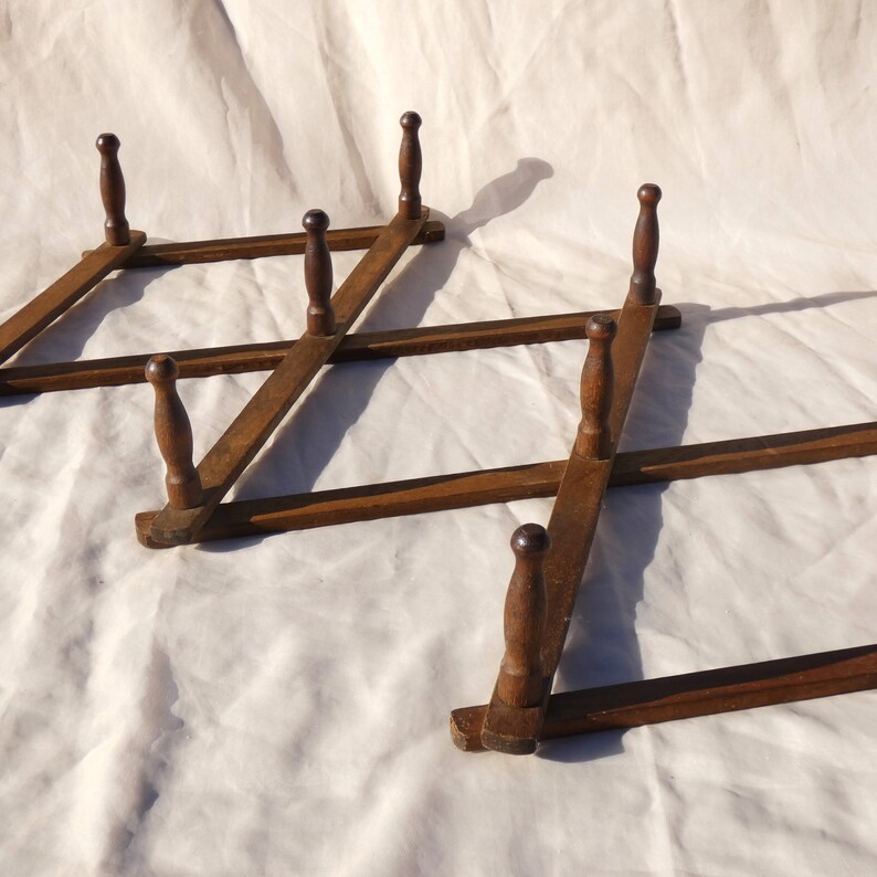 Brown Handmade Wooden Accordion Peg Rack Set of 10 Hooks for Mugs Dish