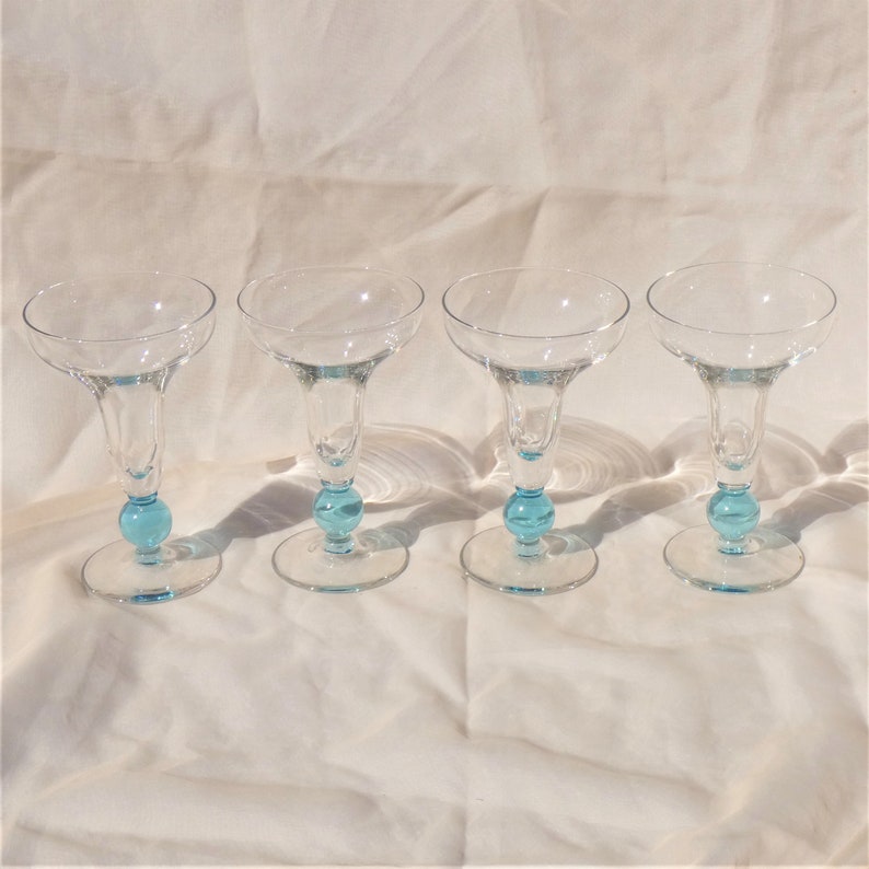 Margarita or Martini Bryce Apollo Cerulean Blue Glasses Crystal Set of 4 Mid Century Modern Glassware Vintage MCM image 1