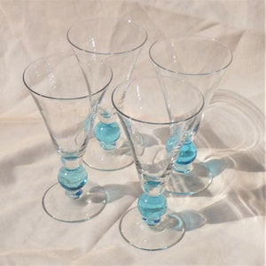 Water Goblets Bryce Apollo Cerulean Blue Glasses Crystal Set of 4 Mid Century Modern Glassware Vintage MCM image 2