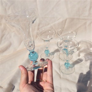 Margarita or Martini Bryce Apollo Cerulean Blue Glasses Crystal Set of 4 Mid Century Modern Glassware Vintage MCM image 5