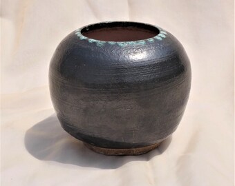 Handmade Black Glazed Studio Pottery Ceramic Planter