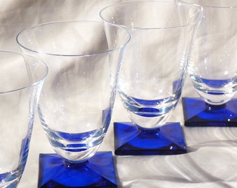 Cristal de Sevres France Luna Cobalt Blue Crystal Glasses Set of 4 Vintage Glassware Drinkware Cocktail Barware Clear French