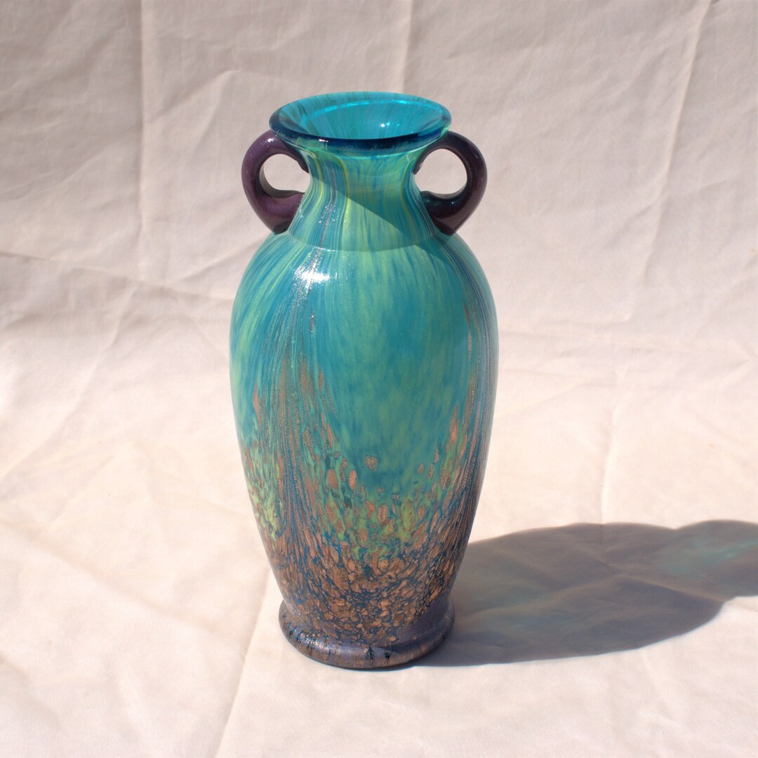 Vintage Dale Tiffany Milano Favrile Aventurine Amphora Blown Glass Vase