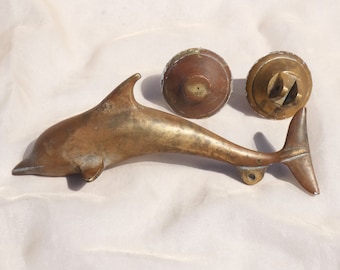 Solid Brass Dolphin Door Knocker Vintage Mid-Century MCM Antique Animal Patina Beach House Coastal Maritime Nautical