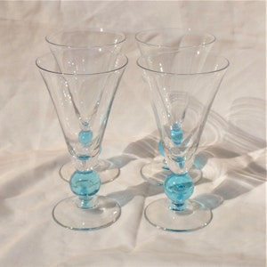 Water Goblets Bryce Apollo Cerulean Blue Glasses Crystal Set of 4 Mid Century Modern Glassware Vintage MCM image 1