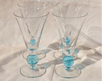 Water Goblets Bryce Apollo Cerulean Blue Glasses Crystal Set of 4 Mid Century Modern Glassware Vintage MCM