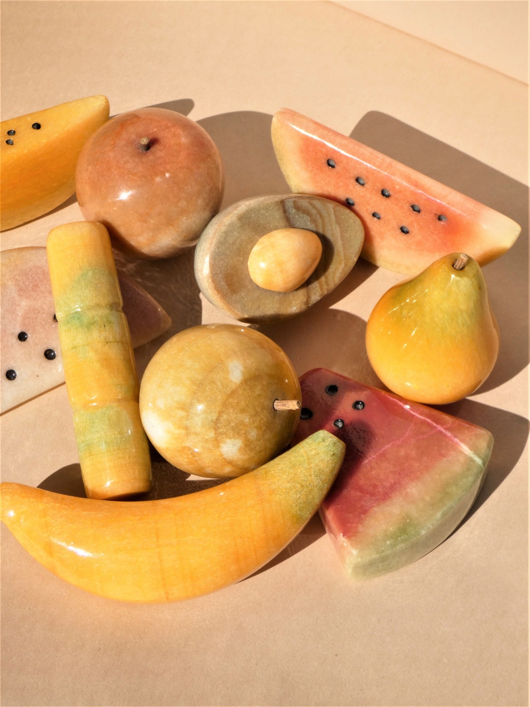 Vintage Dyed Alabaster Fruits Select ONE MCM Stone Marble Decor Bamboo