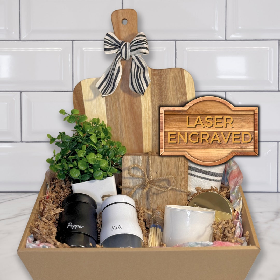 Laser Engraved Cutting Board With Coasters Gift Basket - Etsy