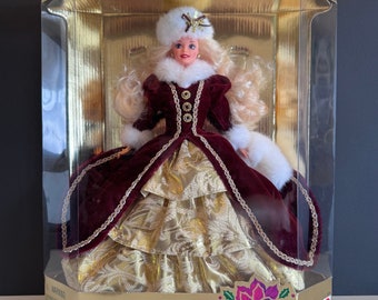 Vintage Happy Holidays Barbie Special Edition 1996 Original Box Barbie Collect Doll Unopened Doll Toy Limited Edition Red Gold Dress Barbie