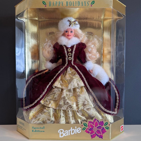 Vintage Happy Holidays Barbie Special Edition 1996 Original Box Barbie Collect Doll Unopened Doll Toy Limited Edition Red Gold Dress Barbie