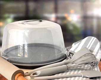 Cake Carrier with Dome Lid & Baking Tools Set – Neutral Gray Kitchen Accessories