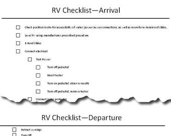 RV Checklists for Arrivals and Departures