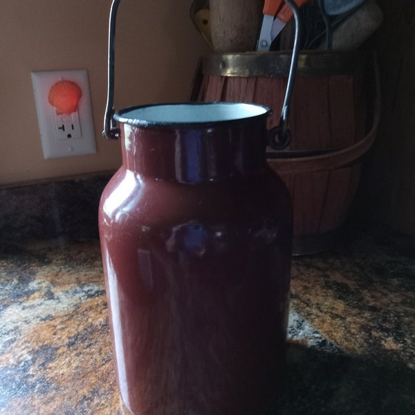 Antique European Graniteware Enamelware Milk Pail Cream Pail Unusual Color