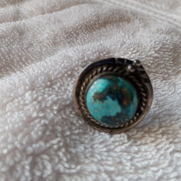 Old Pawn Antique Turquoise and Silver Child's Ring